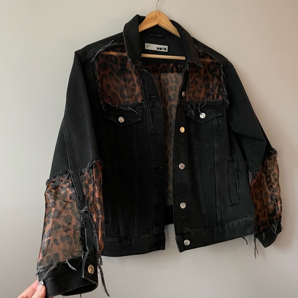 Topshop Jackets & Blazers - Topshop Moto Cheetah Jean Jacket